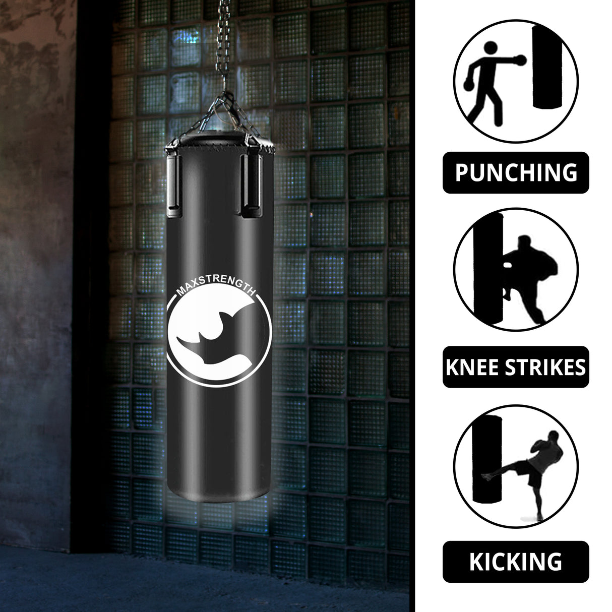 maxstrength boxing equipment, maxstrength fitness accessories, hanging punch bag uk, heavy duty punch bag uk, boxing training equipment uk