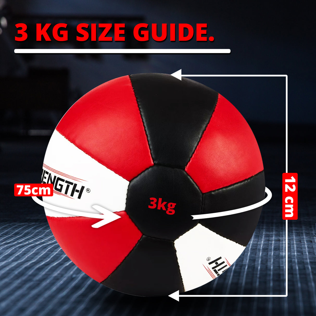 MAXSTRENGTH Leather Medicine Ball for Fitness Training | Weighted Exercise Ball for Core Strength, Balance & Conditioning | Durable Gym Medicine Ball 8kg 10kg 12kg 15kg Red/White