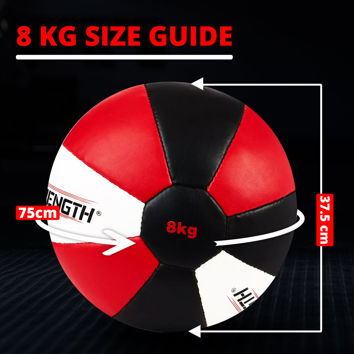 MAXSTRENGTH Leather Medicine Ball for Fitness Training | Weighted Exercise Ball for Core Strength, Balance & Conditioning | Durable Gym Medicine Ball 8kg 10kg 12kg 15kg Red/White