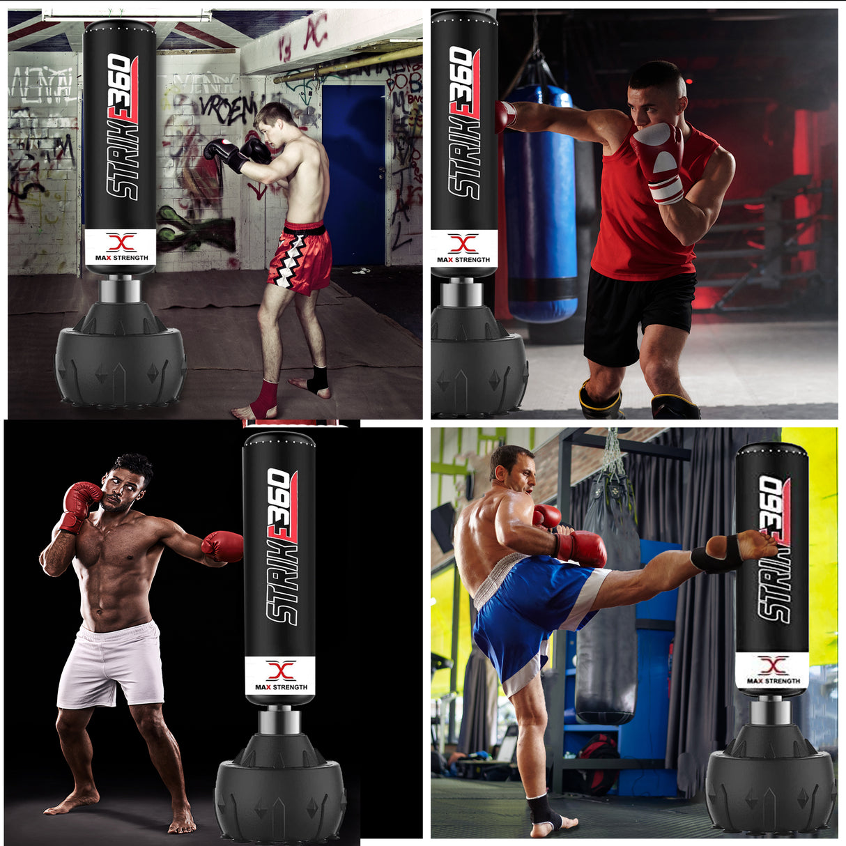 MAXSTRENGTH Strike360 6FT Freestanding Boxing Punch Bag – White/Black