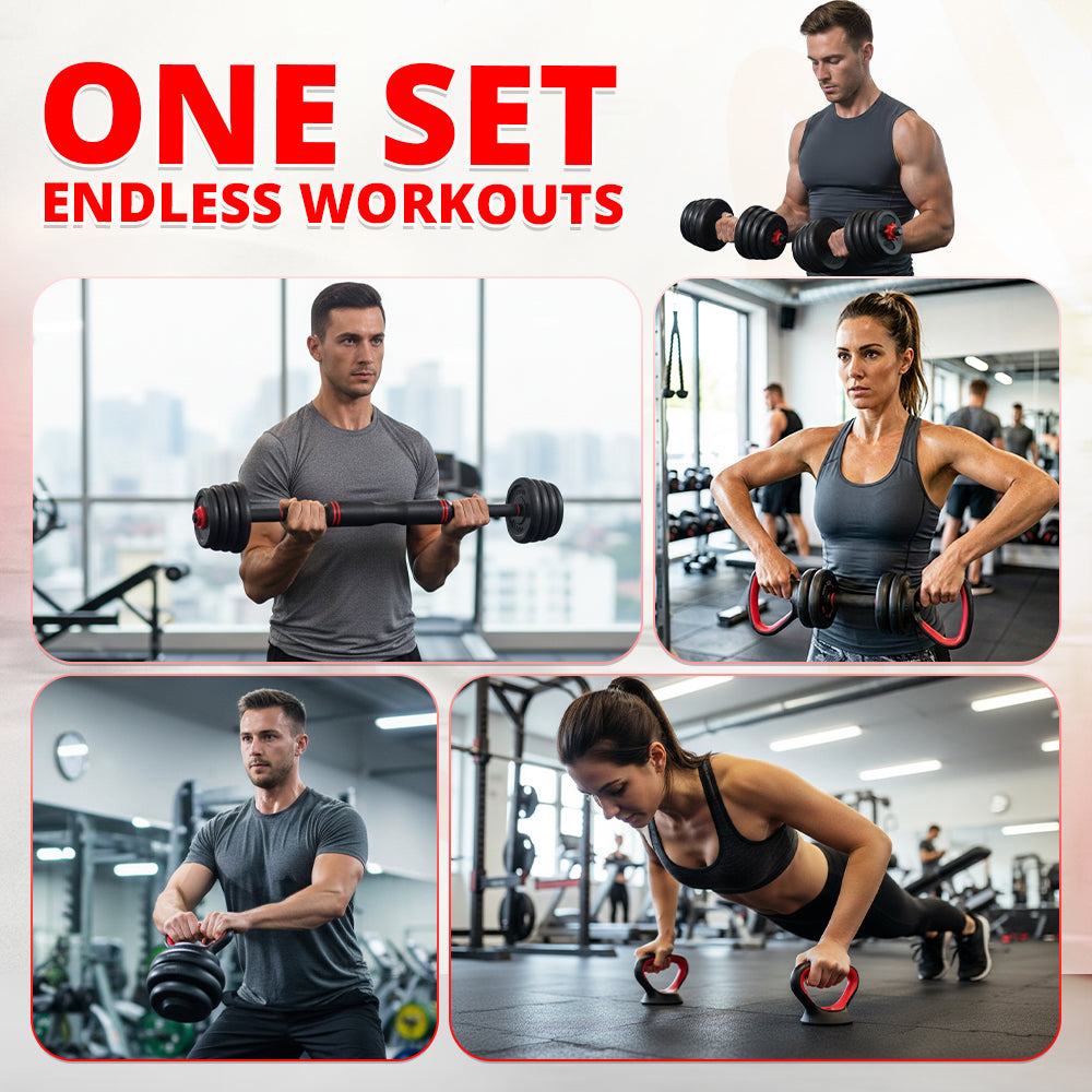 MAXSTRENGTH Adjustable Dumbbells Kettlebells Barbell Set 6-in-1 Multifunctional Weights for Home & Gym