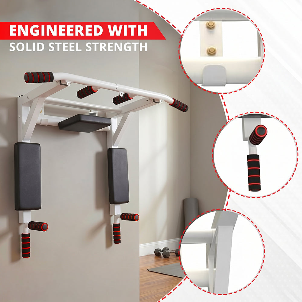 MAXSTRENGTH Wall Mounted Pull Up Bar & Dip Station White