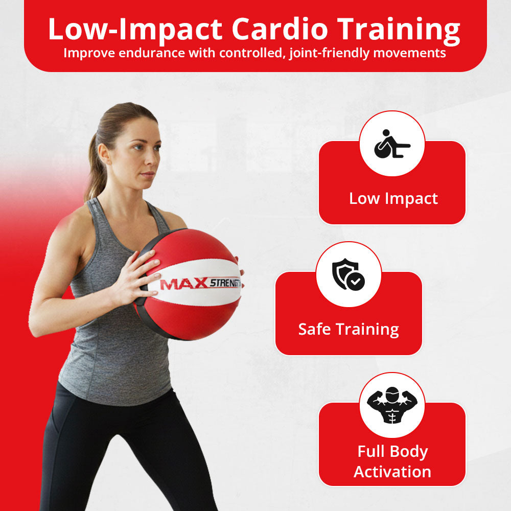 MAXSTRENGTH Leather Medicine Ball for Fitness Training | Weighted Exercise Ball for Core Strength, Balance & Conditioning | Durable Gym Medicine Ball 8kg 10kg 12kg 15kg Red/White