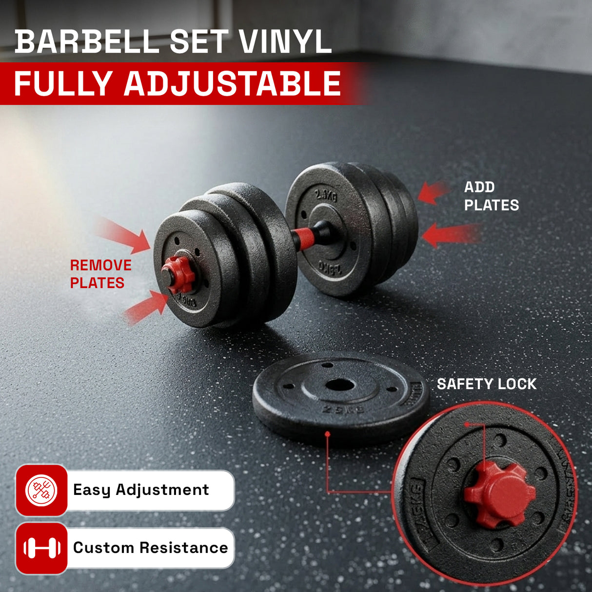 MAXSTRENGTH Adjustable Vinyl Weight Set Dumbbells Barbell Joiner (10–30kg)