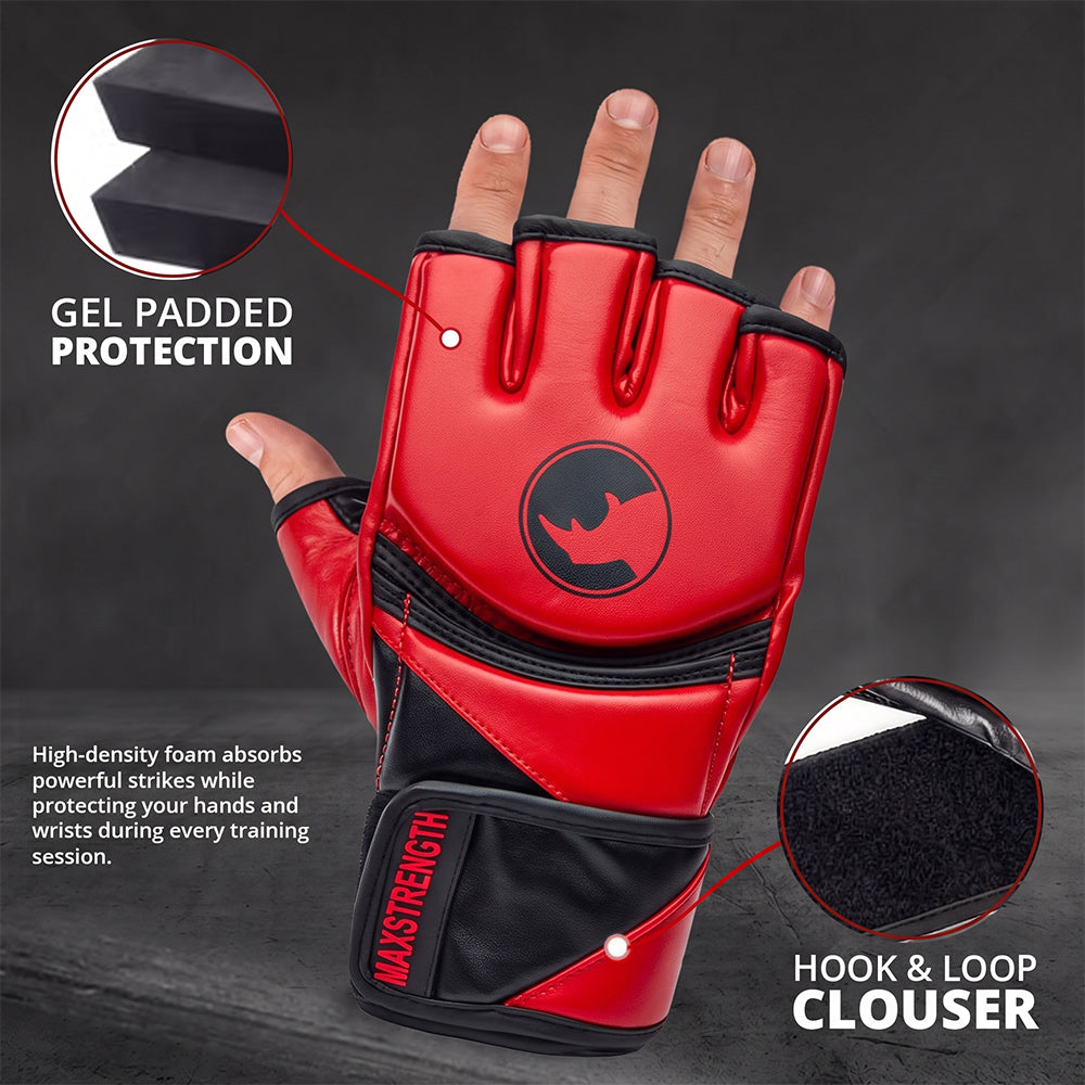 MAXSTRENGTH MMA Fighting Gloves Grappling Rhino Red gloves