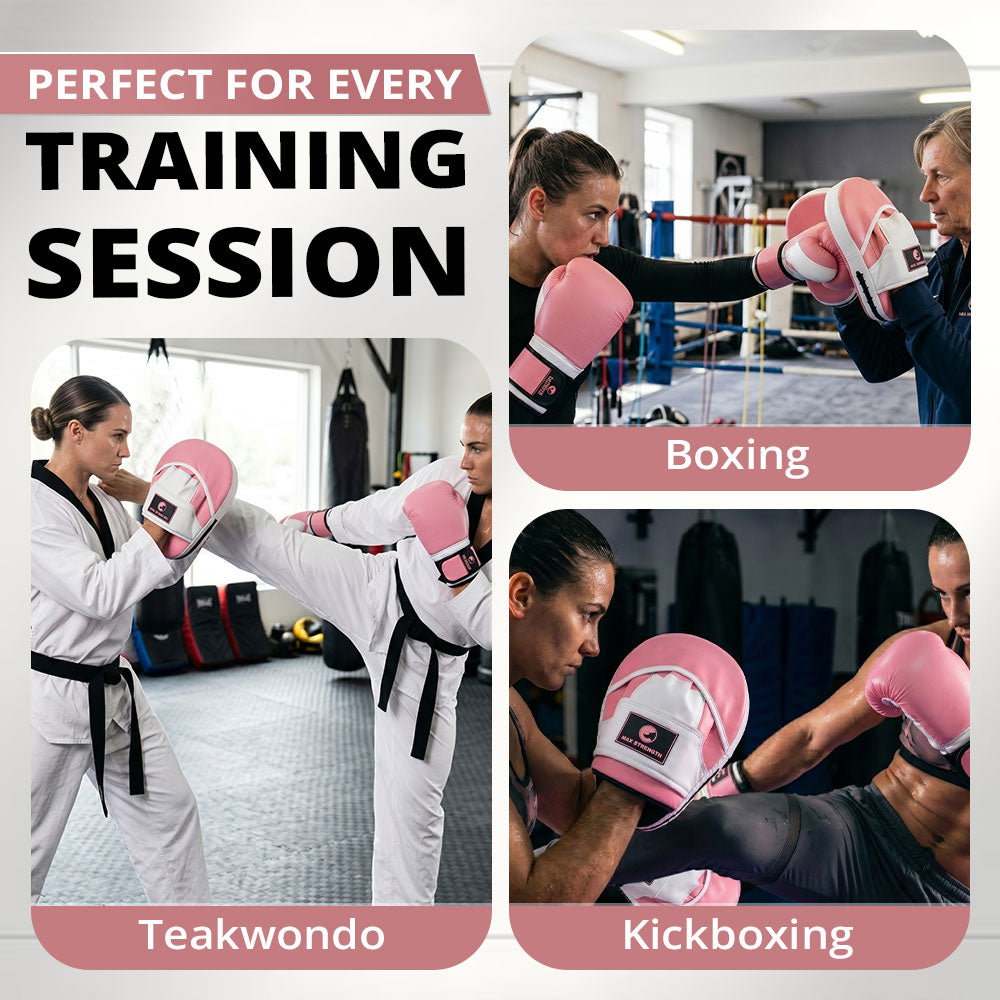 MAXSTRENGTH Boxing Gloves & Focus Pads Set – Curved Hook & Jab Mitts for Boxing, MMA, Muay Thai & Kickboxing Training