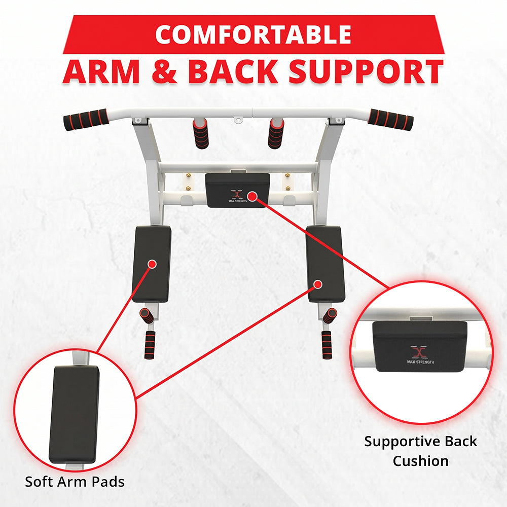 MAXSTRENGTH Wall Mounted Pull Up Bar & Dip Station White
