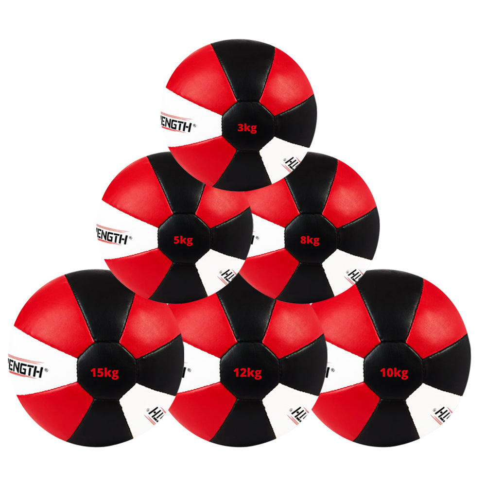 MAXSTRENGTH Leather Medicine Ball for Fitness Training | Weighted Exercise Ball for Core Strength, Balance & Conditioning | Durable Gym Medicine Ball 8kg 10kg 12kg 15kg Red/White