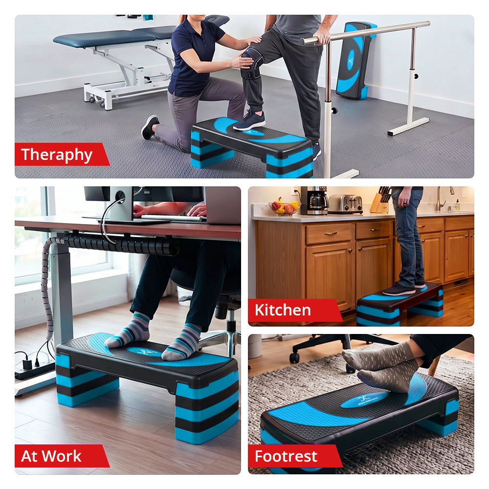 MAXSTRENGTH Adjustable Aerobic Stepper –5 Level Fitness Step (Blue/Black)