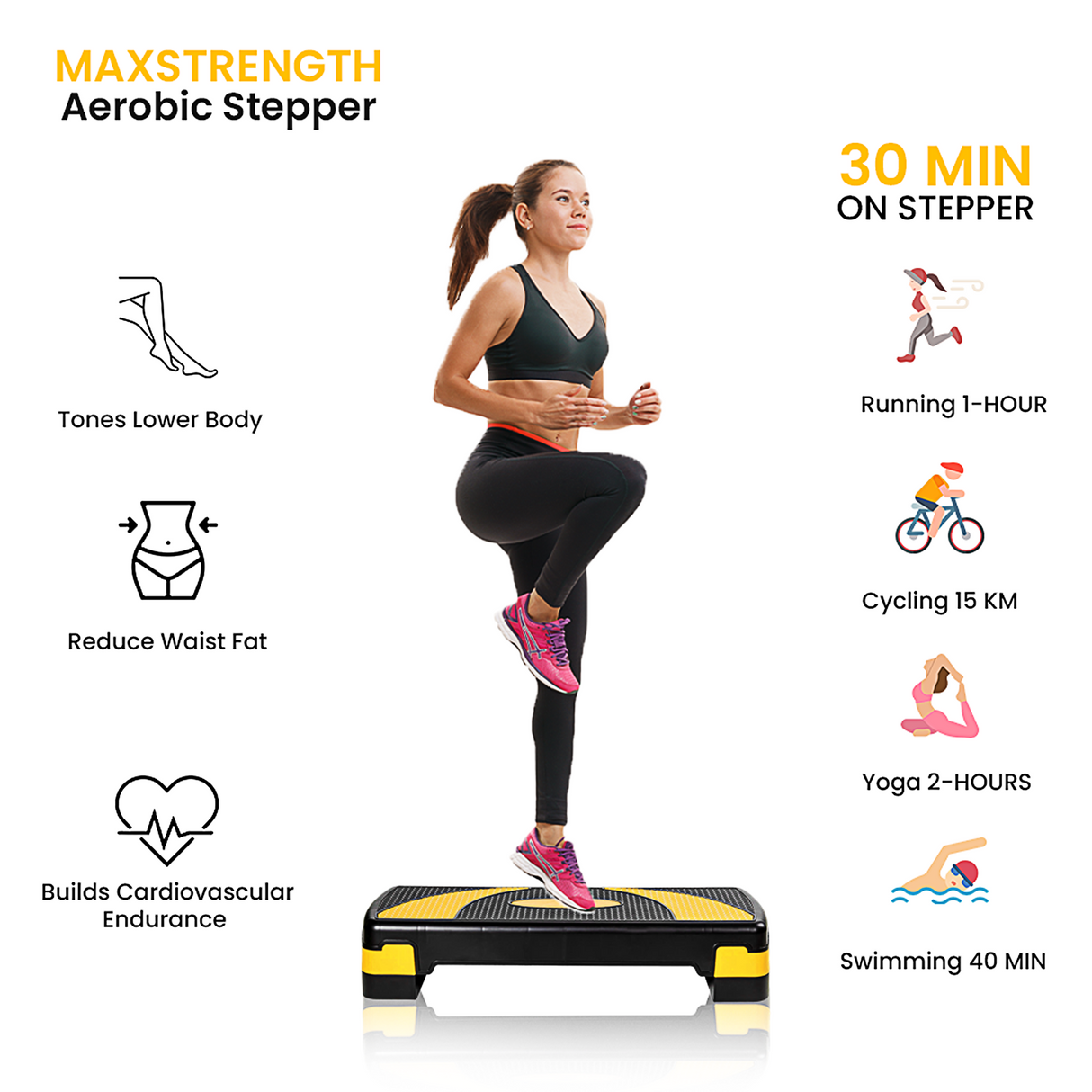 maxstrength fitness
 maxstrength fitness accessories, gym equipment online uk,fitness accessories uk,5 Step Aerobic Stepper Yellow