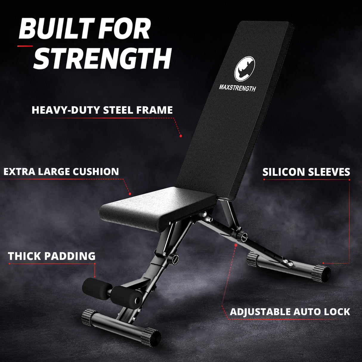 MAXSTRENGTH Adjustable Weight Lifting Bench|Foldable Incline, Flat & Decline Workout Bench