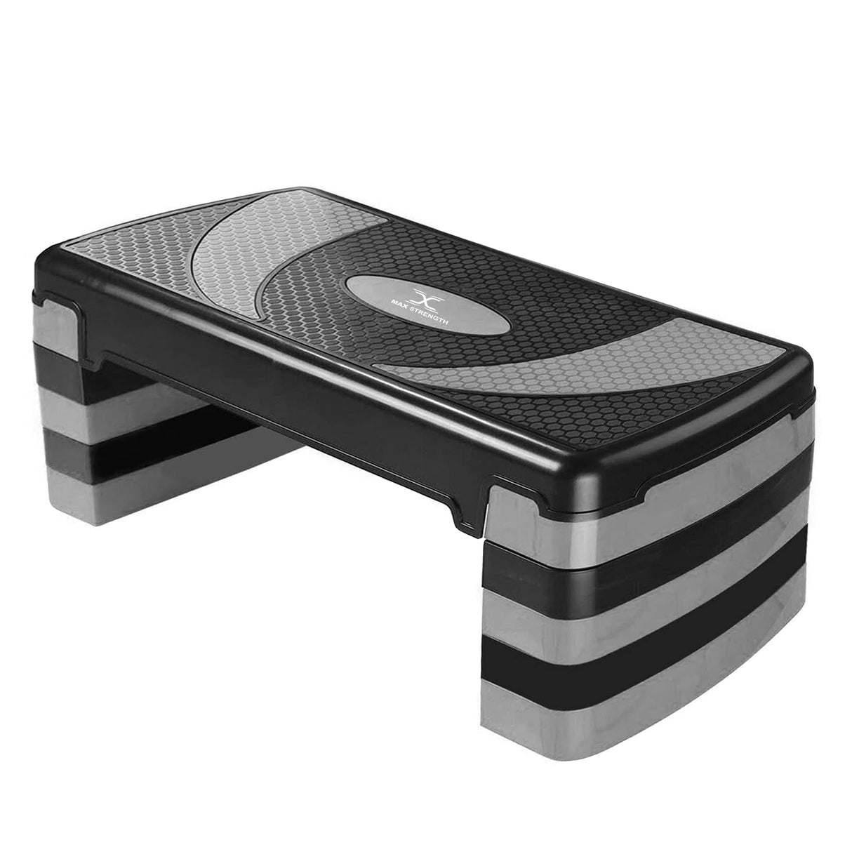 MAXSTRENGTH Adjustable Aerobic Stepper – 5 Level Fitness Step (Grey/Black)