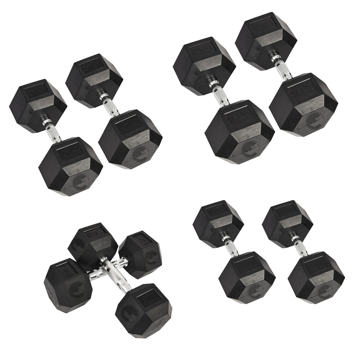 Rubber coated hex dumbbells