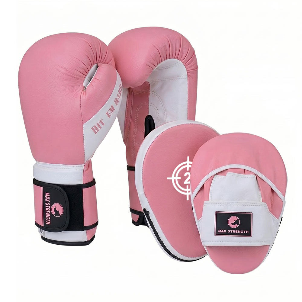 MAXSTRENGTH Boxing Gloves & Focus Pads Set – Curved Hook & Jab Mitts for Boxing, MMA, Muay Thai & Kickboxing Training