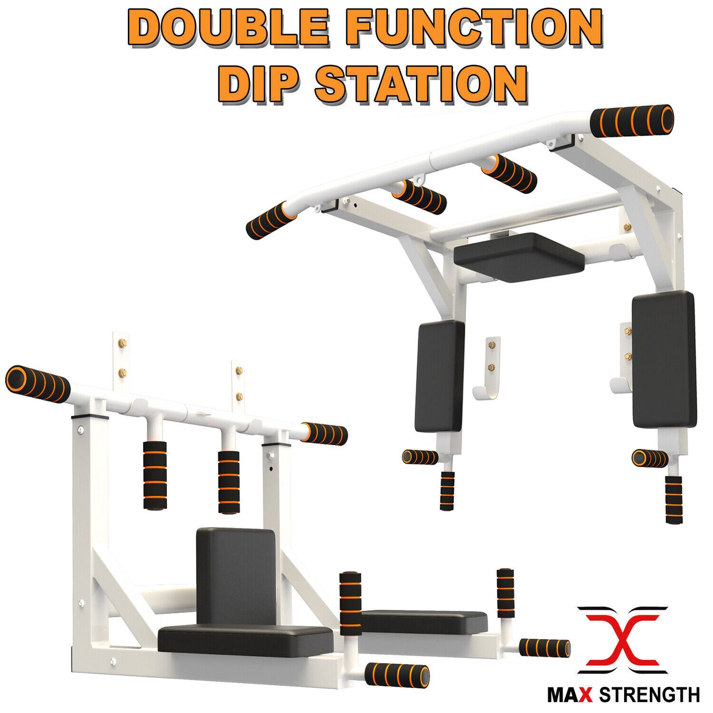 MAXSTRENGTH Wall Mounted Pull Up Bar & Dip Station