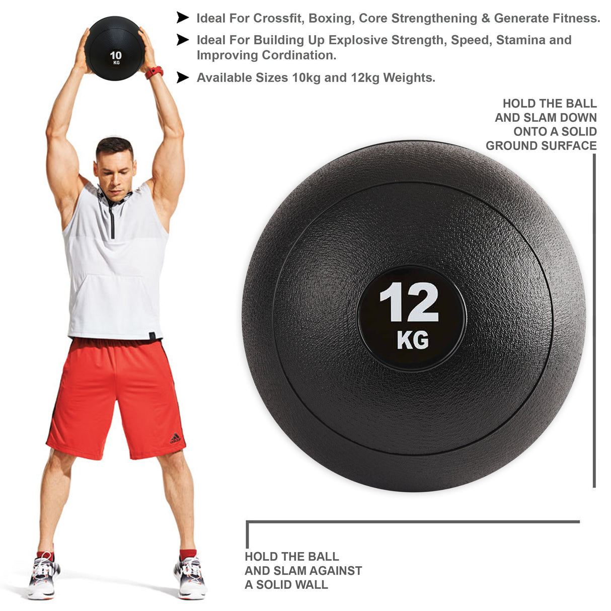 maxstrength fitness, maxstrength slam ball, exercise ball uk, fitness accessories uk,fitness bundles uk,Rubber Med Ball 12kg