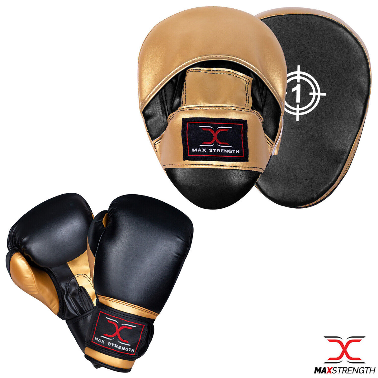 maxstrength boxing equipment,maxstrength fitness accessories,boxing pads uk, boxing target pad uk, focus pads uk,Black Golden Boxing set