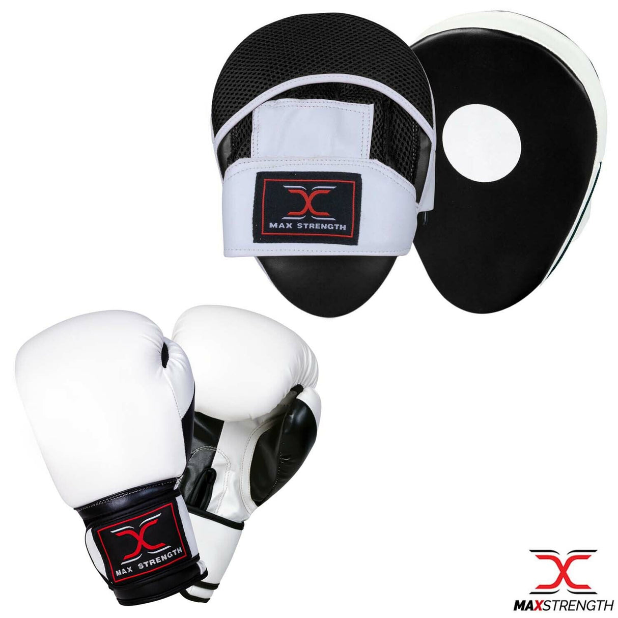 maxstrength boxing equipment,maxstrength fitness accessories,boxing pads uk, boxing target pad uk, focus pads uk,White Black Boxing set