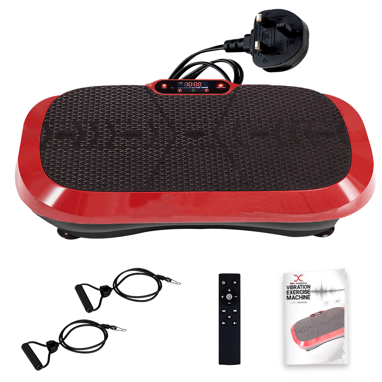 MAXSTRENGTH Large Vibration Plate Exercise Machine | 180 Speed Levels & 5 Auto Programs | Black Red | Home Gym Fitness Platform  & Bluetooth Speaker