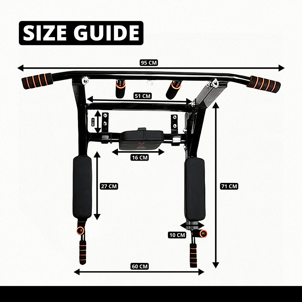 MAXSTRENGTH Wall Mounted Pull Up Bar & Dip Station White