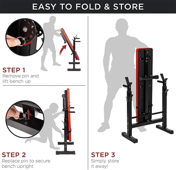 MAXSTRENGTH Adjustable Weight Bench Dip Station Barbell Rack