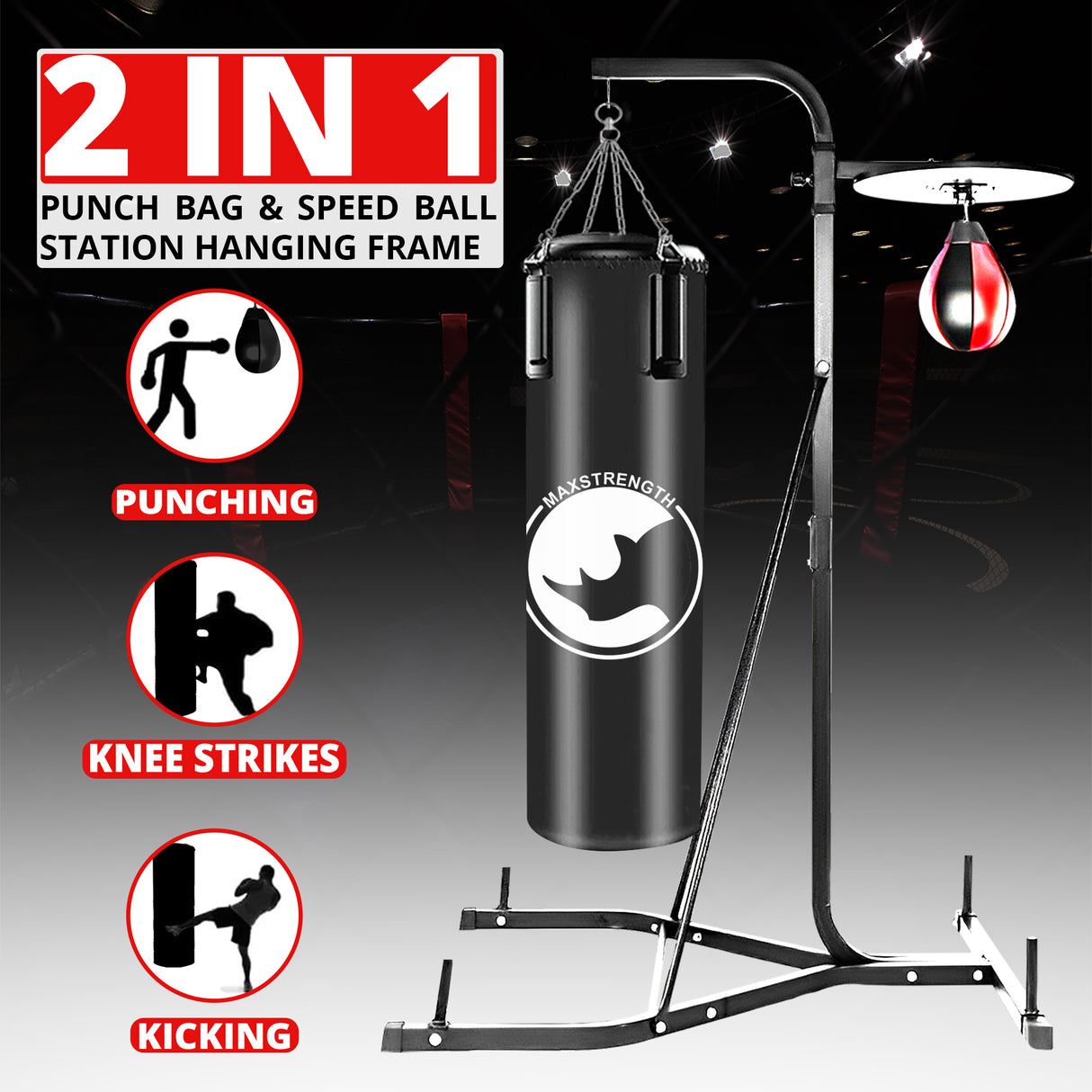 MAXSTRENTH 2 Way Heavy Duty Boxing Punch Bag Frame & Speed Ball Stand