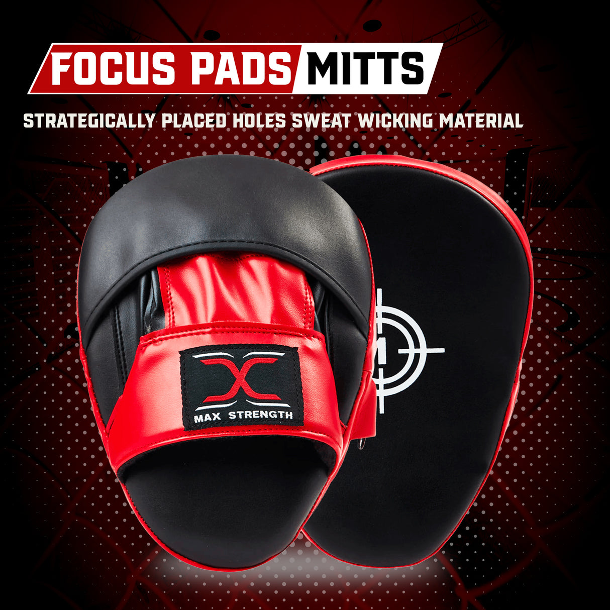 MAXSTRENGTH Boxing Focus Pads Mitts Black/Red