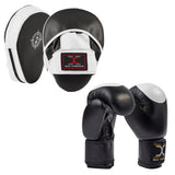 MAXSTRENGTH Boxing Gloves + Focus Pads Combo Black/White Training Set
