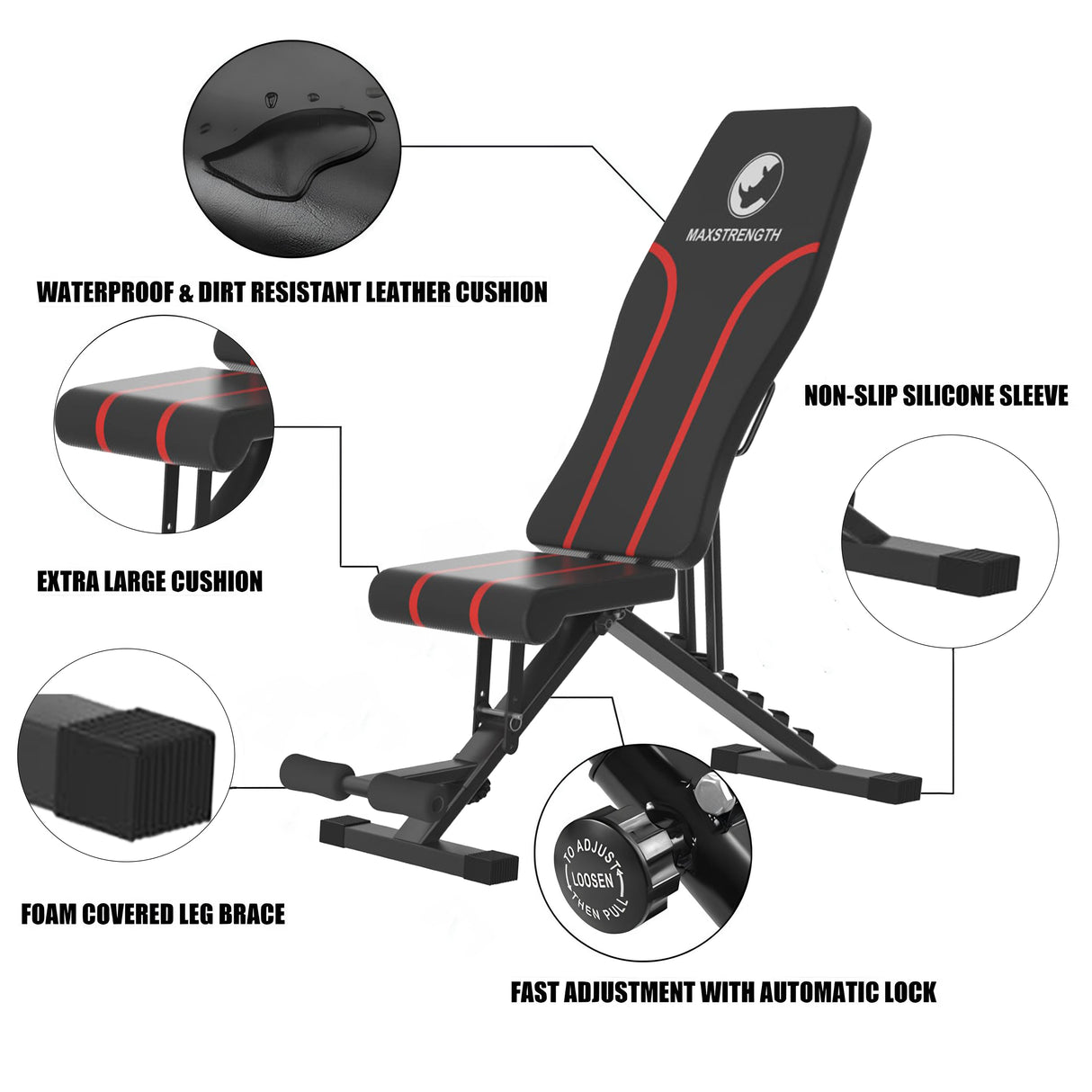 MaxStrength Foldable Adjustable Weight Bench + Hex Dumbbell Set (7.5kg / 10kg / 15kg Pair) Home Gym Strength Bundle