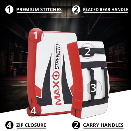 MAXSTRENGTH Boxing Kick Pad Strike Shield Curved Red/White