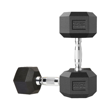 MAXSTRENGTH Hex Dumbbells Set Rubber Coated Weights (7.5kg, 10kg, 15kg Single or Pair)