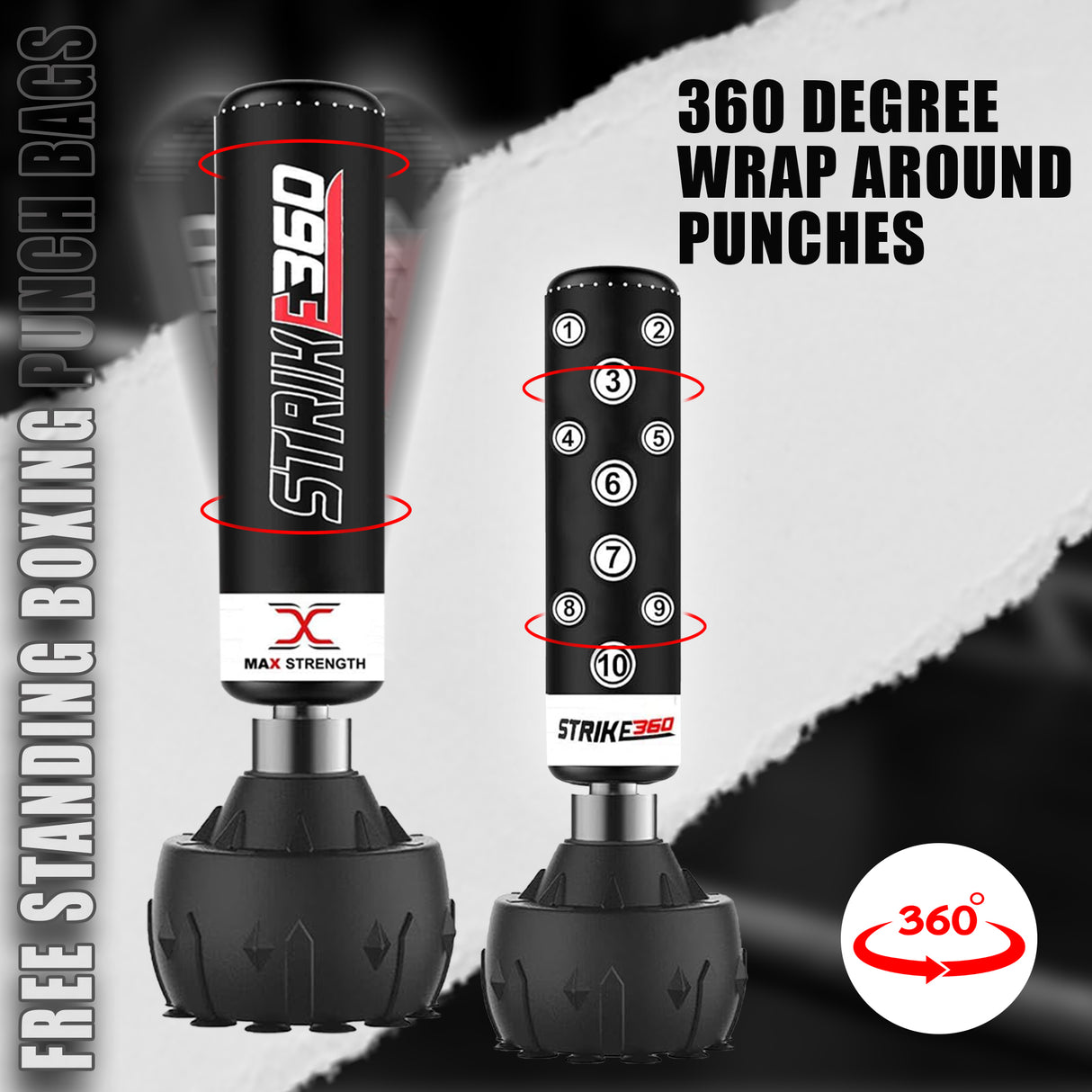 MAXSTRENGTH Freestanding Punch Bag Strike360 White/Black 5.5FT