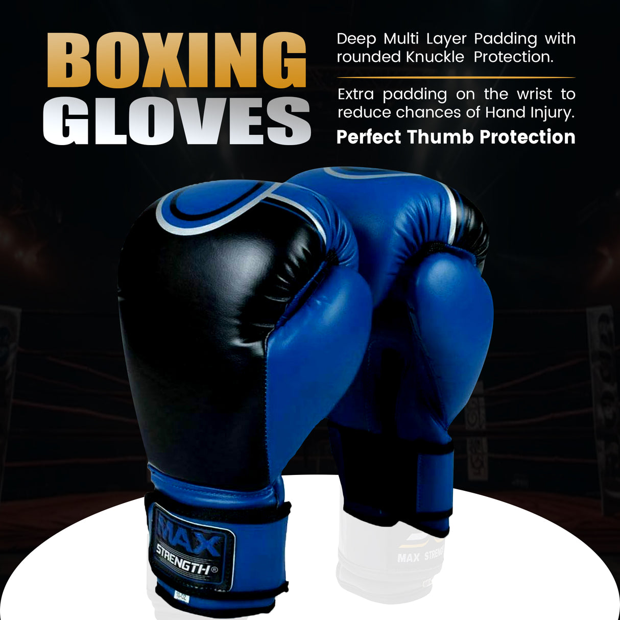 MAXSTRENGTH Boxing Gloves & Focus Pads with 4.5m Hand Wraps | Punch Mitt Set for Muay Thai, MMA, Kickboxing, Sparring Training (Blue Black series)