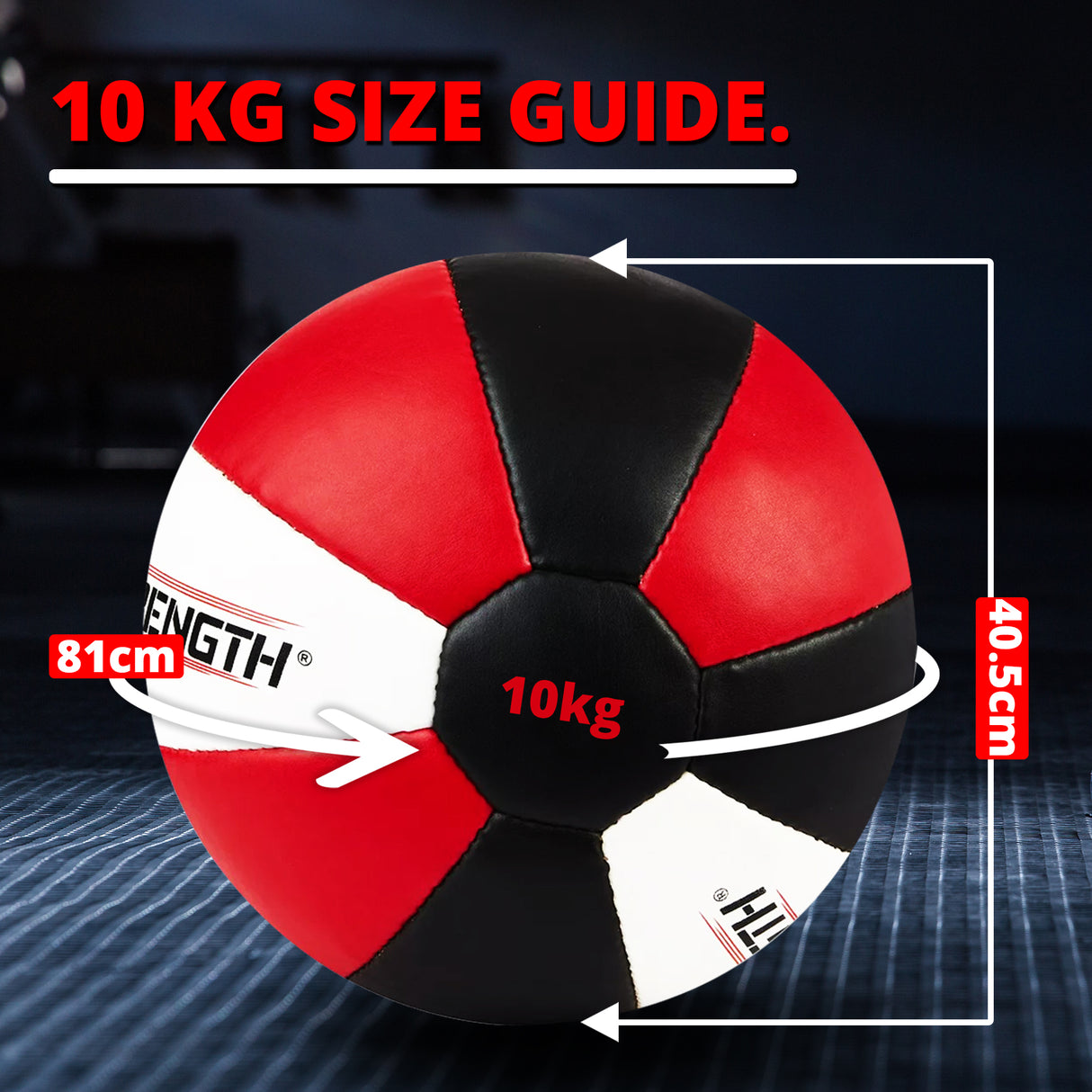 MAXSTRENGTH Leather Medicine Ball for Fitness Training | Weighted Exercise Ball for Core Strength, Balance & Conditioning | Durable Gym Medicine Ball 8kg 10kg 12kg 15kg Red/White