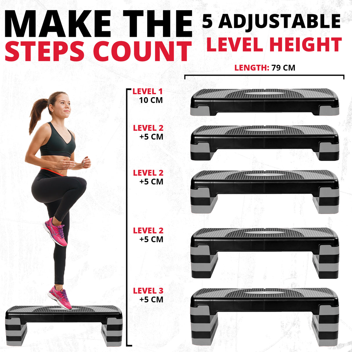 MAXSTRENGTH Aerobic Stepper Platform | 5 Level Adjustable Fitness Step