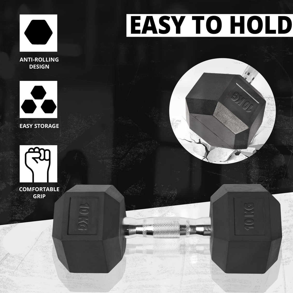 MAXSTRENGTH Hex Dumbbells Set Rubber Coated Weights (7.5kg, 10kg, 15kg Single or Pair)