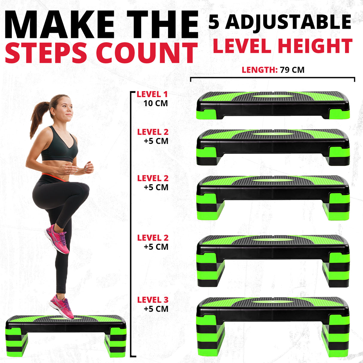 MAXSTRENGTH Adjustable Aerobic Stepper 5 Level Fitness Step (Green/Black)