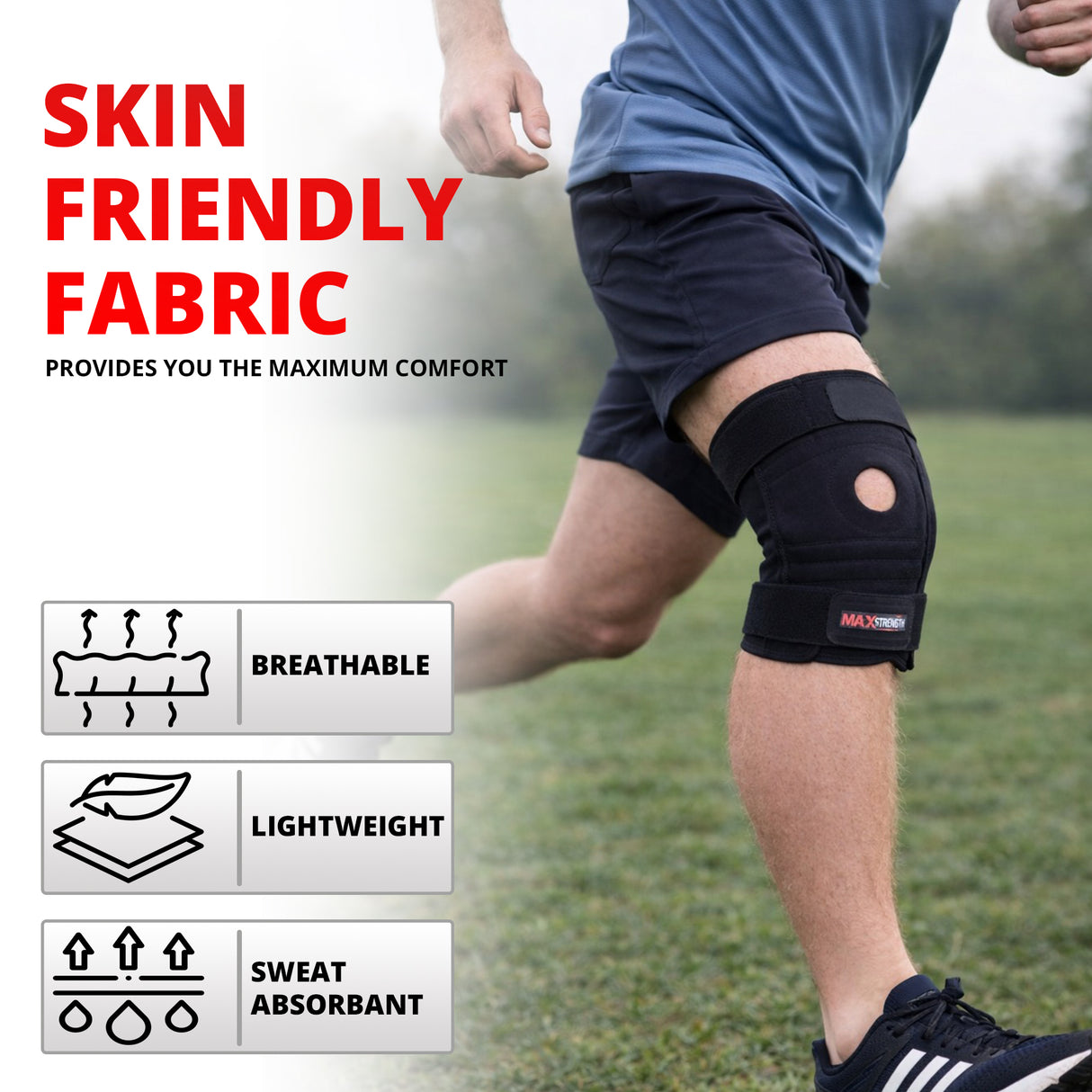 MAXSTRENGTH Knee Brace 2 Strap Open Patella Support Therapy Brace| Pain Relief & Improved Circulation| b504