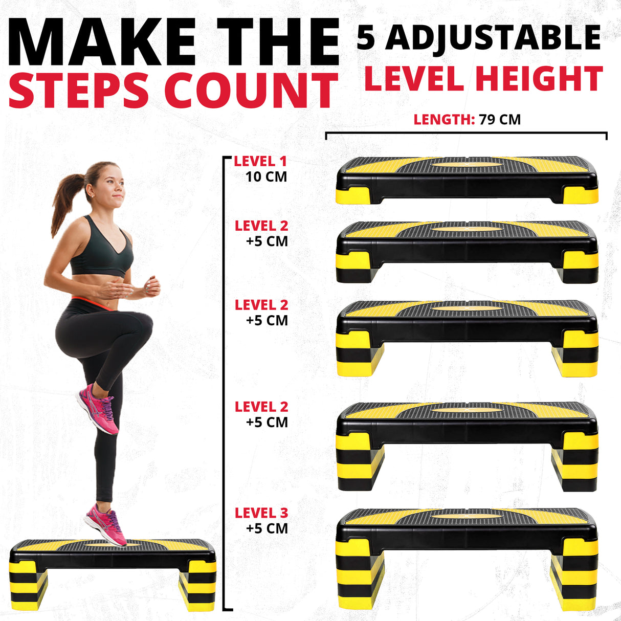 MAXSTRENGTH Adjustable Aerobic Stepper 5 Level Fitness Stepper (Yellow/Black)