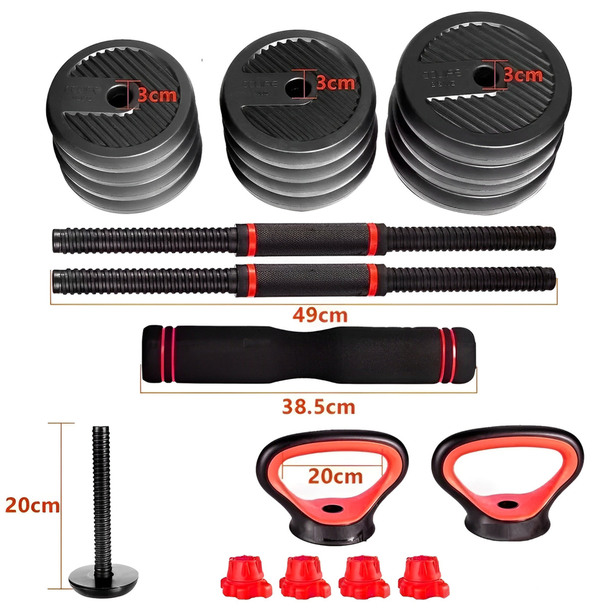 MAXSTRENGTH Adjustable Dumbbells Kettlebells Barbell Set – 4-in-1 Multifunctional Weights for Home & Gym