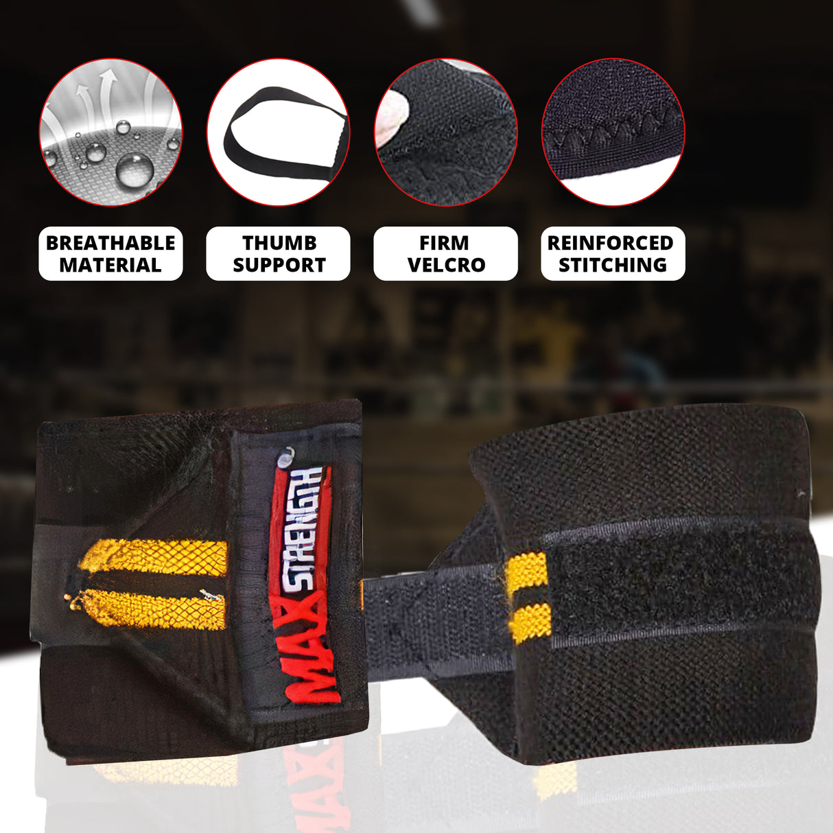  maxstrength fitness accessories, maxstrength boxing equipment,knee wrape uk, sports equipment,black and yellow knee wrape uk 
