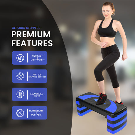 MAXSTRENGTH Adjustable Aerobic Stepper 5 Level Fitness Stepper (Blue/Black)