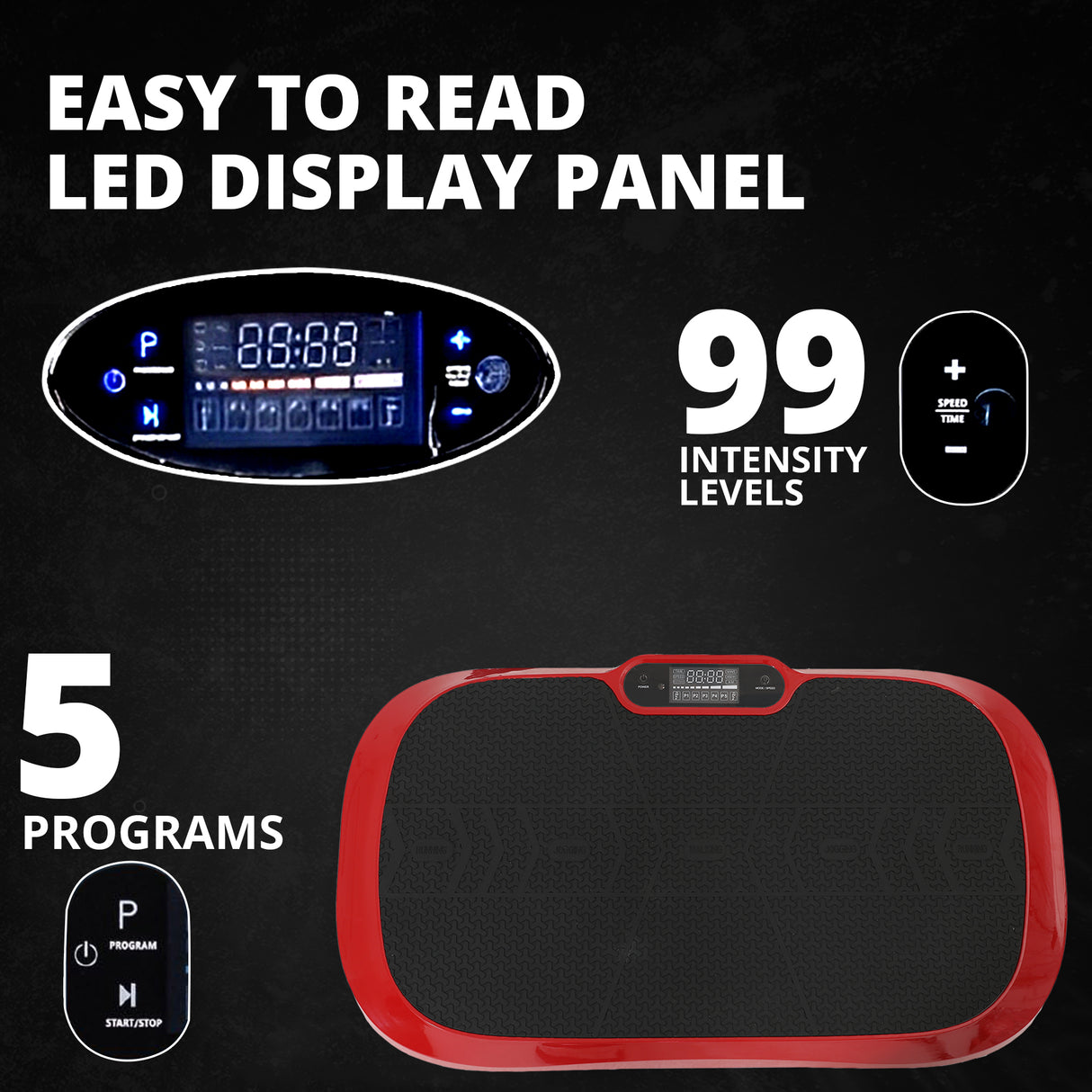 MAXSTRENGTH 3D Vibration Plate Exercise Machine | 99 Speed Levels & 5 Auto Programs | Black Red | Home Gym Fitness Platform with Free Bands & Bluetooth Speaker