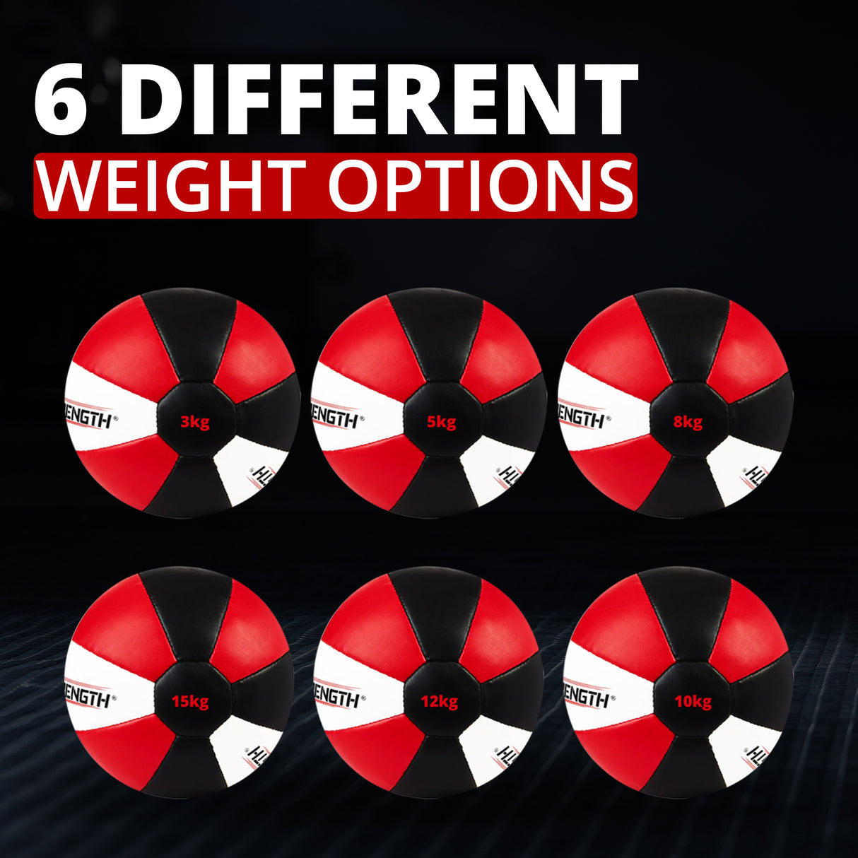 MAXSTRENGTH Leather Medicine Ball for Fitness Training | Weighted Exercise Ball for Core Strength, Balance & Conditioning | Durable Gym Medicine Ball 8kg 10kg 12kg 15kg Red/White