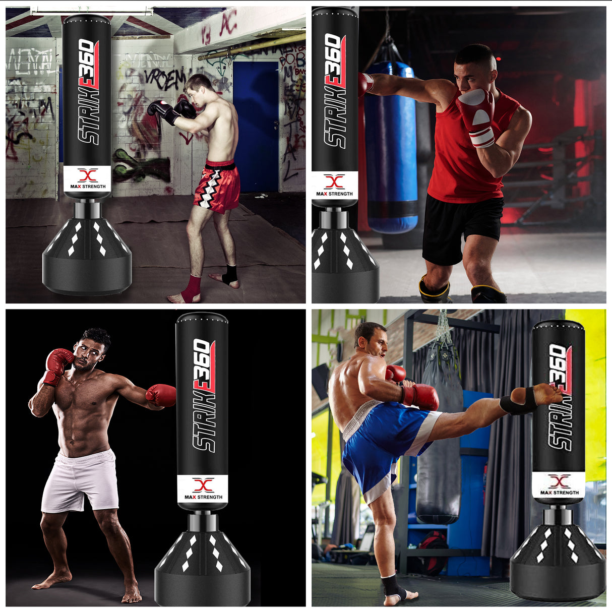 MAXSTRENGTH 5.5FT Freestanding Punch Bag + Boxing Gloves Combo White/Black Training Set