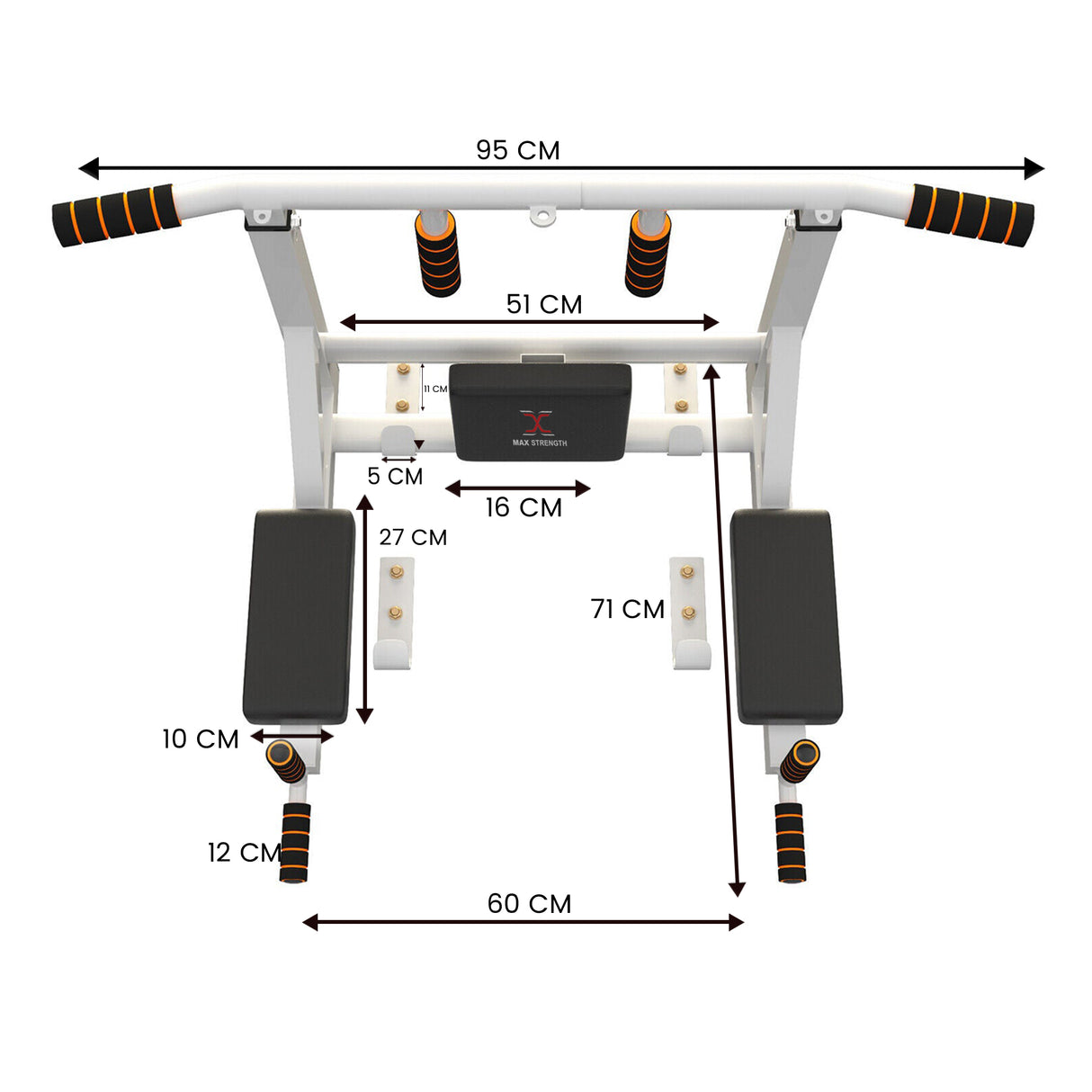 MAXSTRENGTH Wall Mounted Pull Up Bar & Dip Station