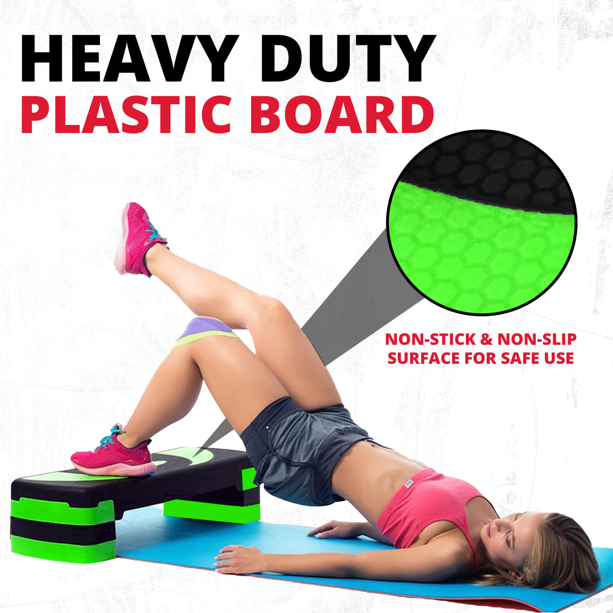 MAXSTRENGTH Adjustable Aerobic Stepper 5 Level Fitness Step (Green/Black)