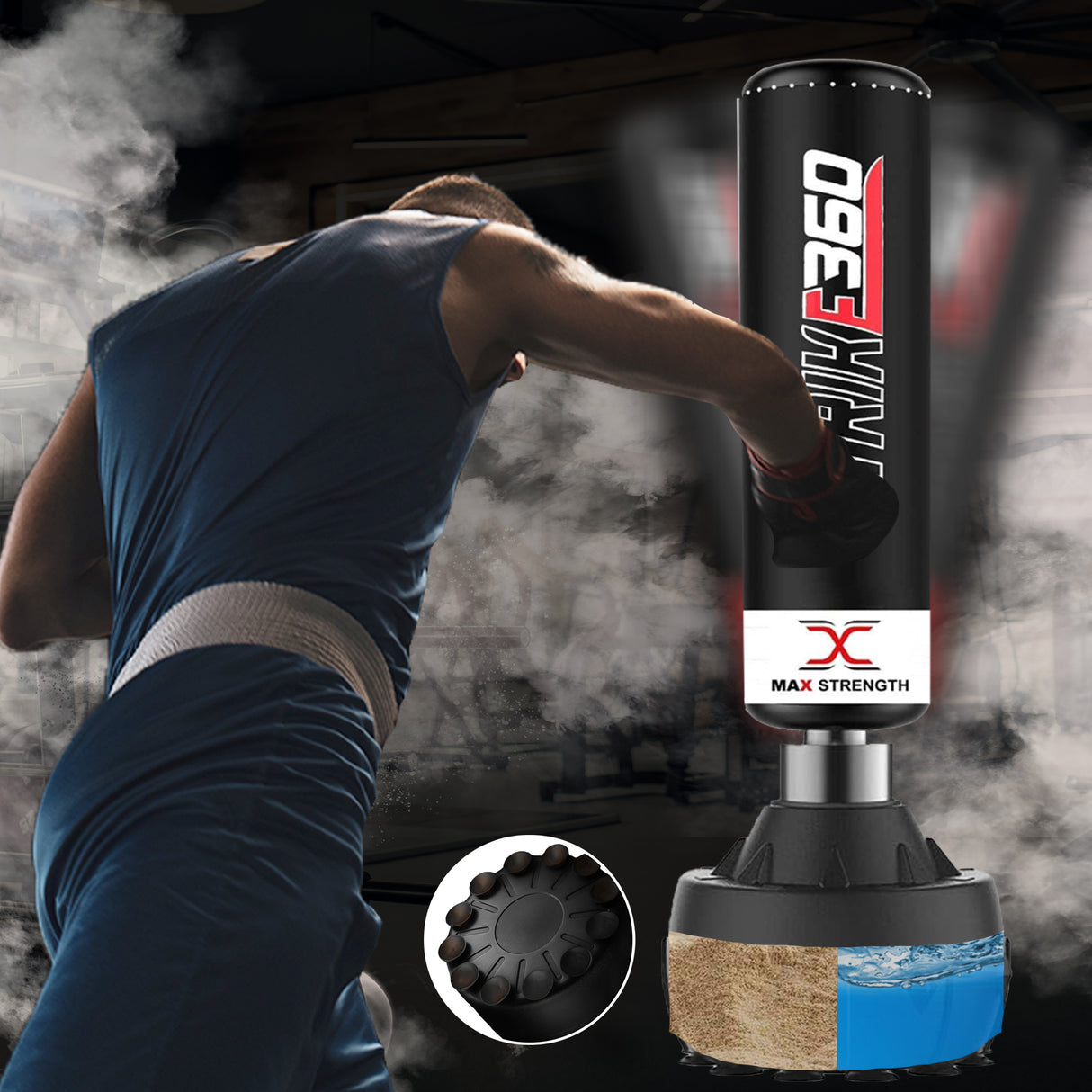 MAXSTRENGTH Strike360 6FT Freestanding Boxing Punch Bag – White/Black