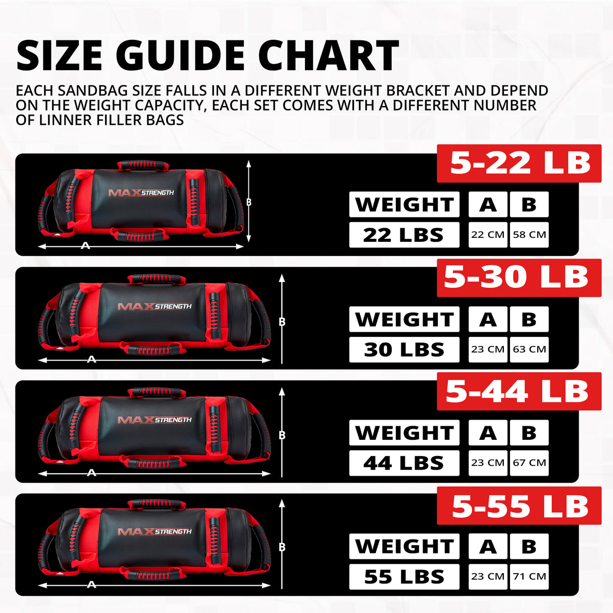 MAXSTRENGTH Power Bag Training Crossfit 10Kg to 25Kg