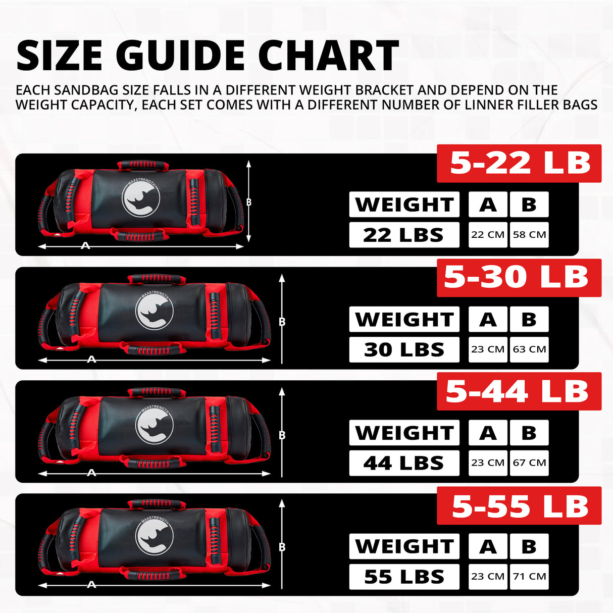 MAXSTRENGTH Power Bag Training Crossfit 10Kg to 25Kg